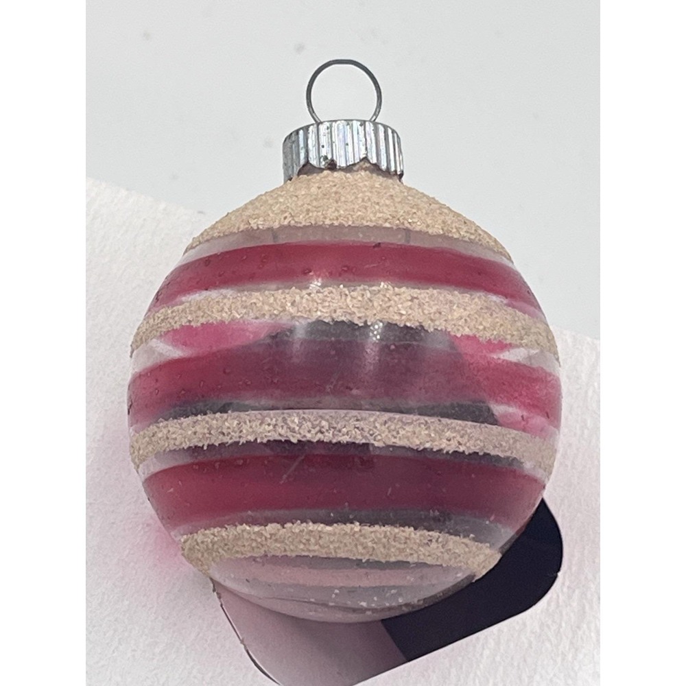 VTG Shiny Brite Unsilvered Red Striped Christmas Ornament Mica - Picture 2 of 6